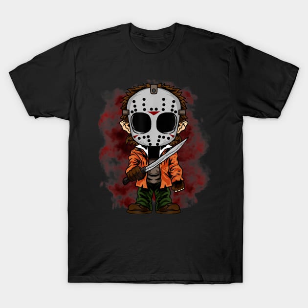 Horror Killer Boy Cartoon Wearing Scary Mask Halloween Gifts T-Shirt by hardyhtud